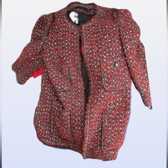 Zara Tweed jacket with vegan leather sleeves - Picture 3 of 8